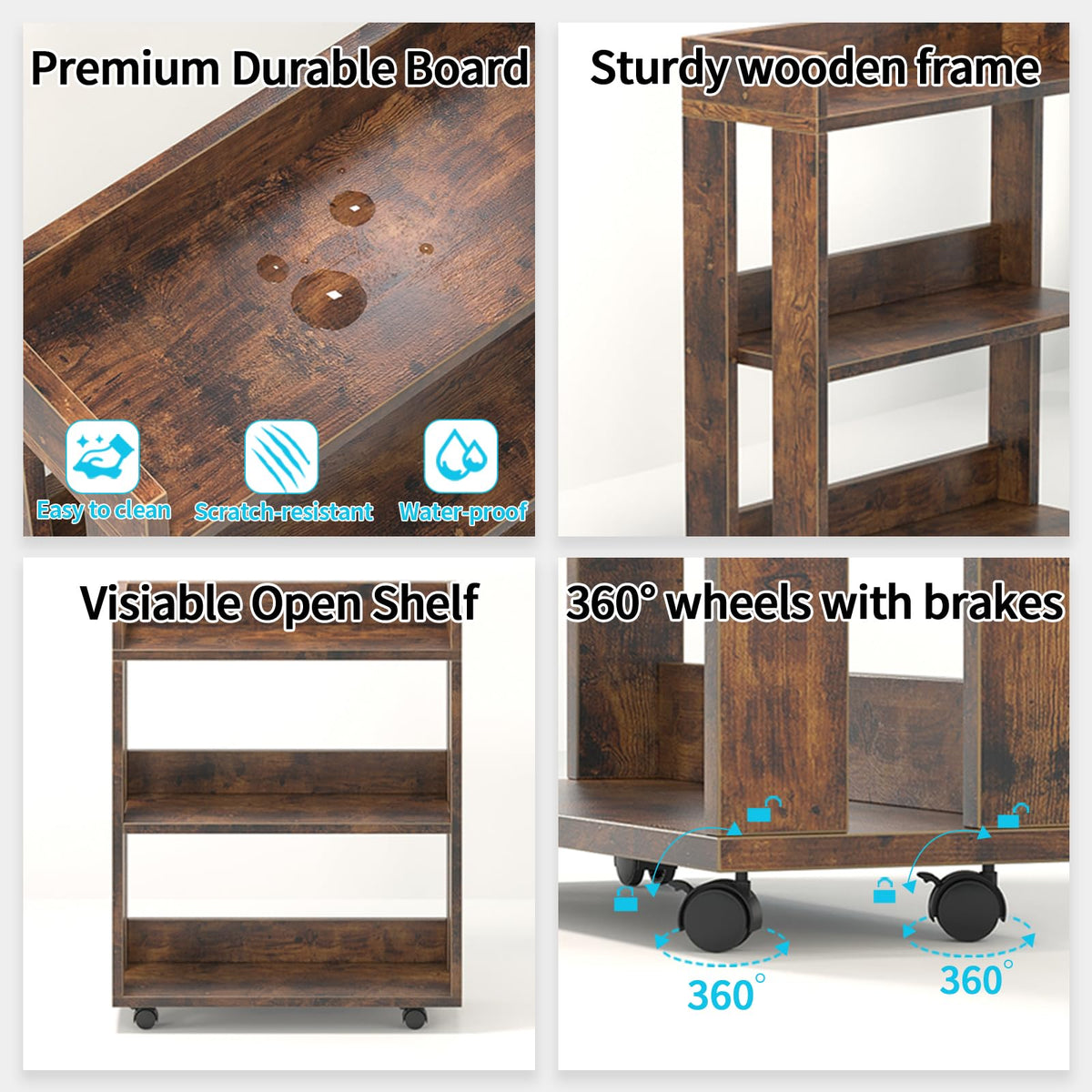 3-Tier Small Bookshelf with Wheels B22521