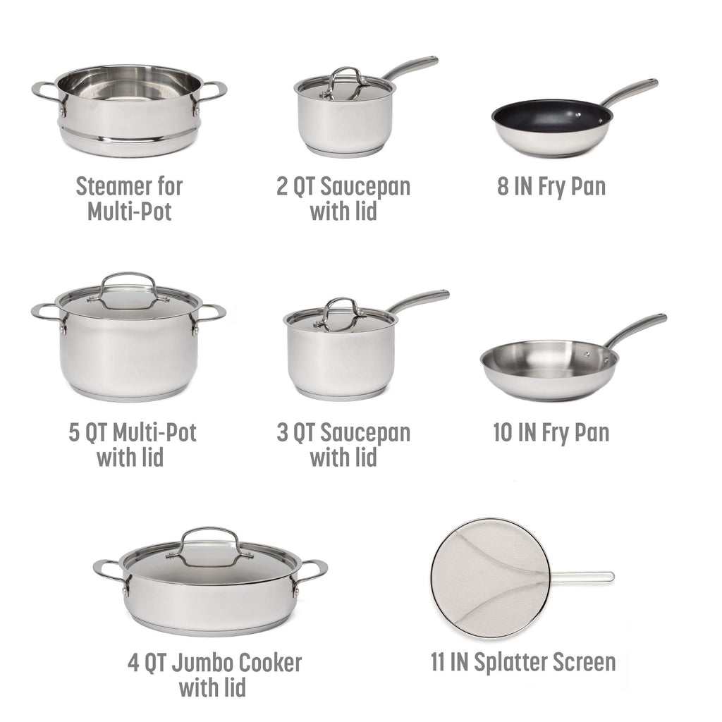 12-Piece Stainless Steel Cookware Set with Non Stick Frying Pan S4397