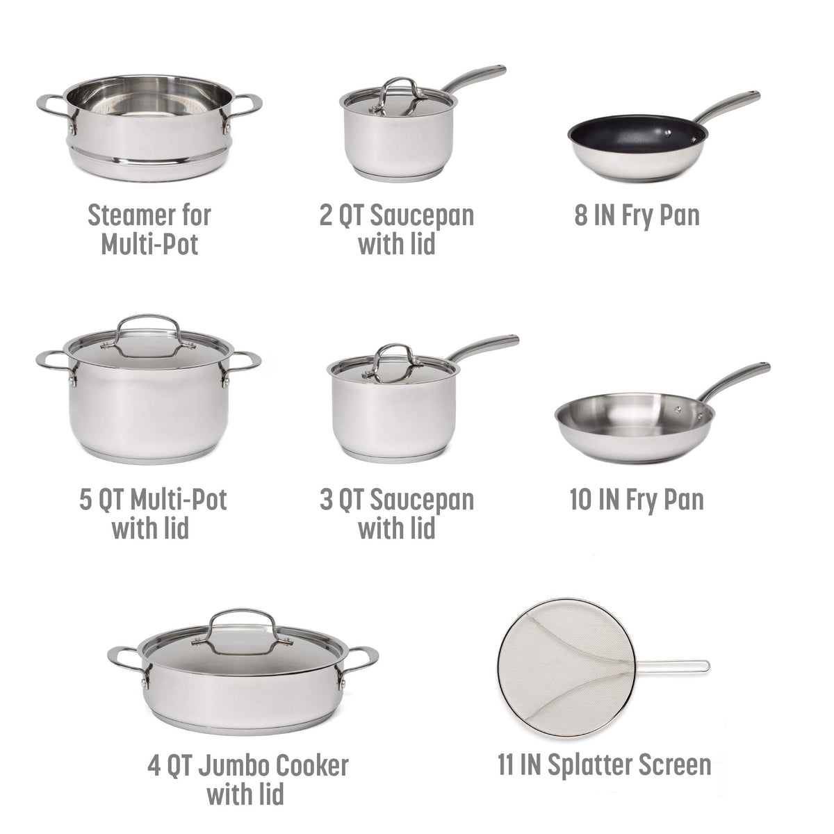 12-Piece Stainless Steel Cookware Set with Non Stick Frying Pan S4397
