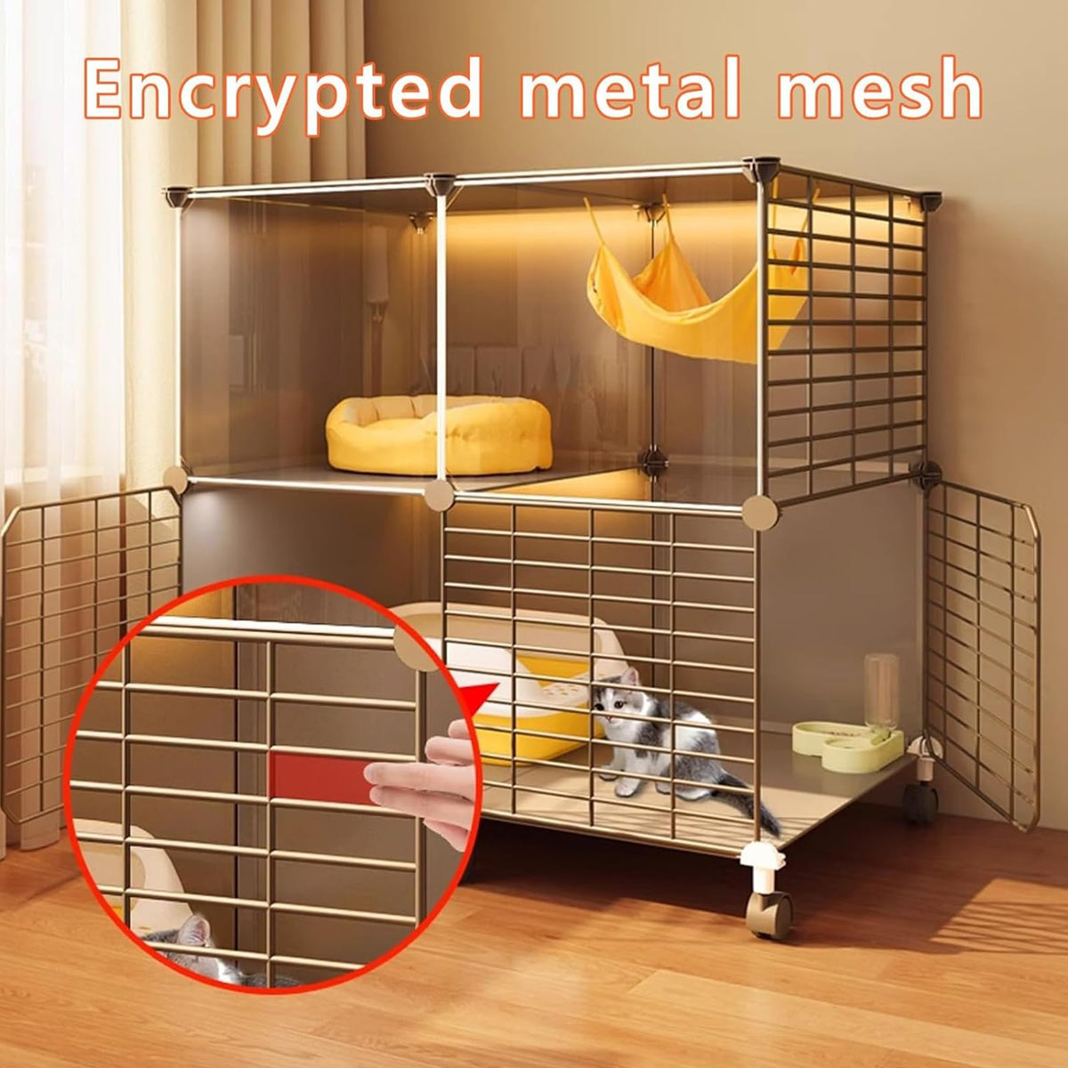 3 Tier Metal Cat Cage with Hammock and 4 Wheels Z942