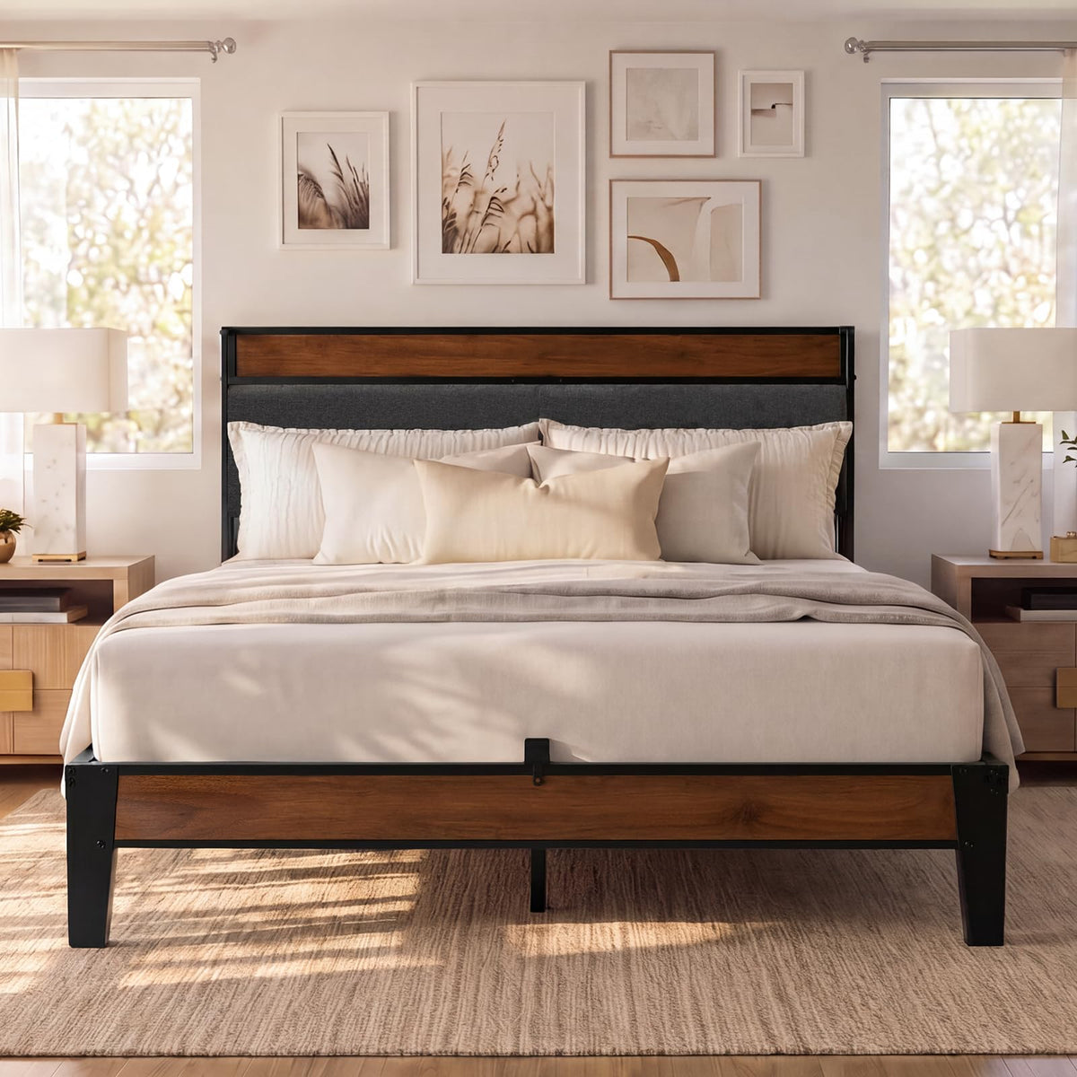 Queen Size Bed Frame with Storage Headboard P392