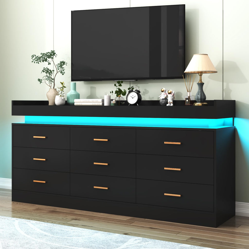 9 Drawer Dresser with LED Light and Charging Station H940
