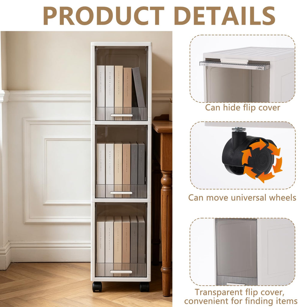 Narrow 3 Tier Bathroom Storage Cabinet with Wheels Q95094