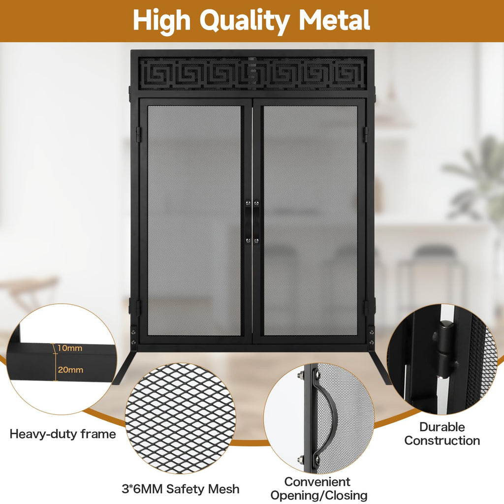 50"x32" Adjustable 3-Panel Fireplace Screen with Doors L95597