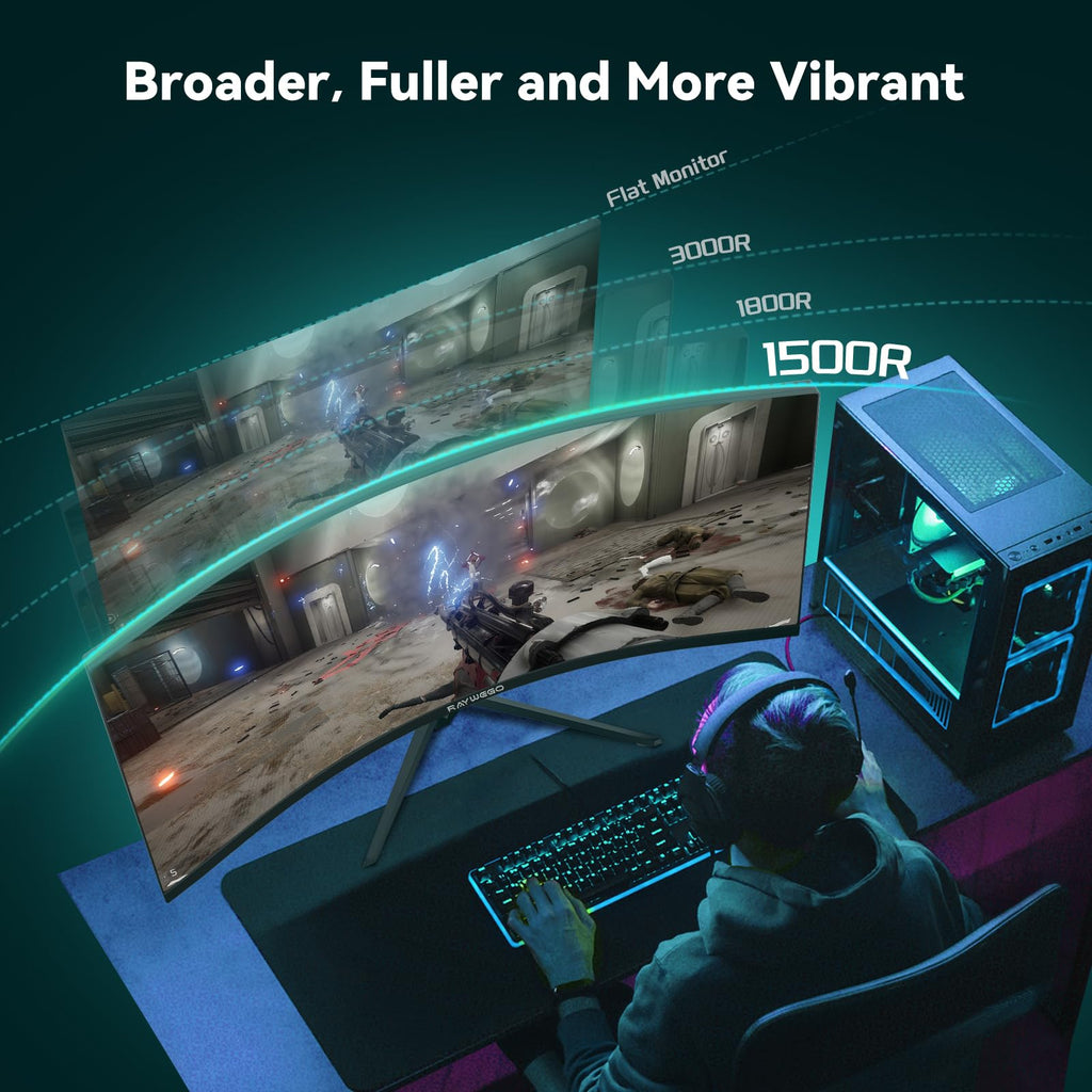 34 Inch Curved Ultrawide Gaming Monitor, UWQHD 165Hz, 1500R H627