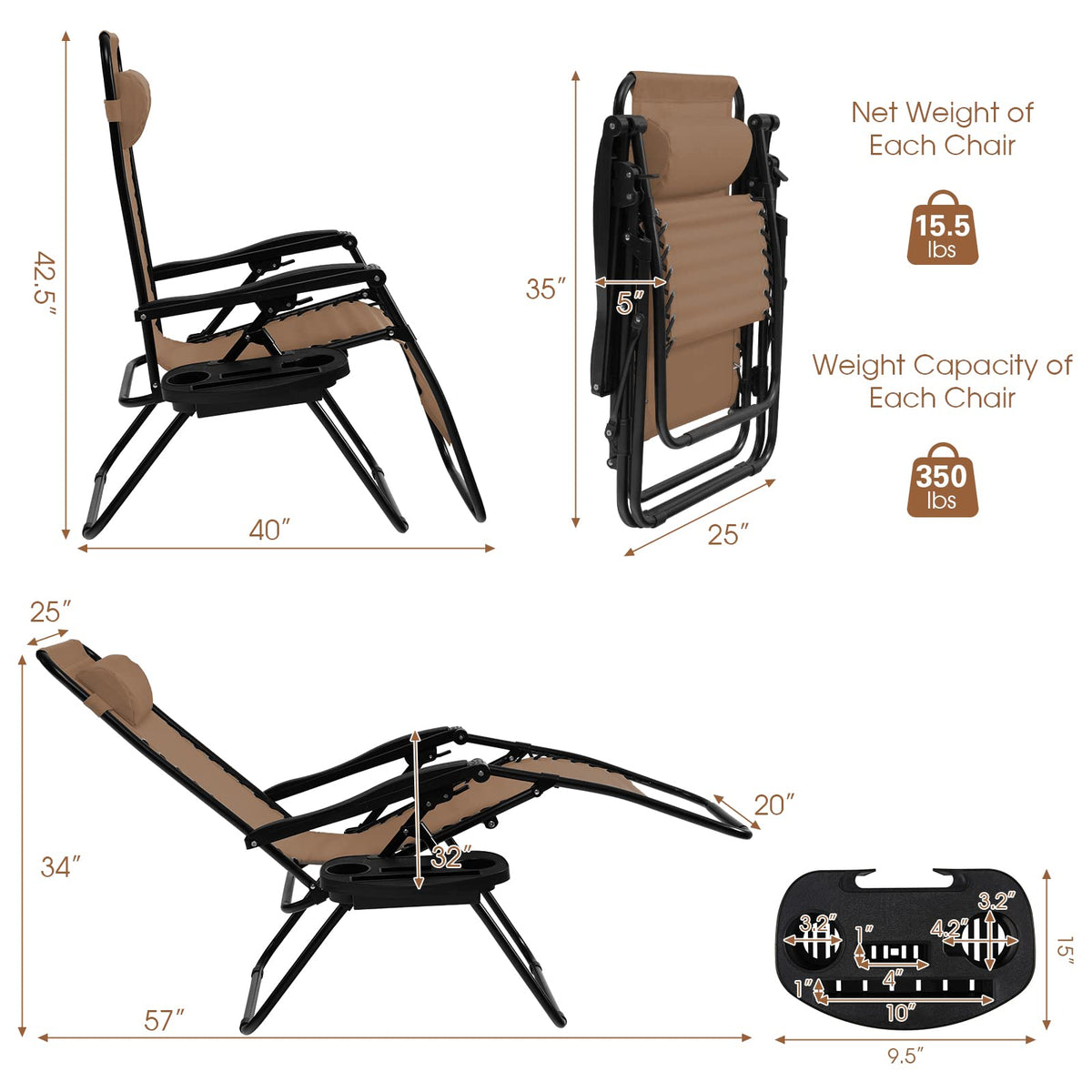 Folding Zero Gravity Reclining Textilene Lounge Chairs A529