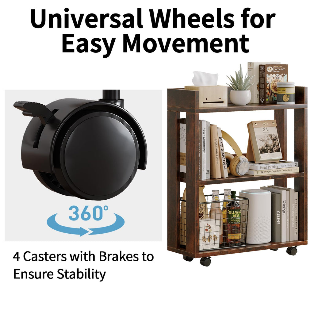 3-Tier Small Bookshelf with Wheels B22521