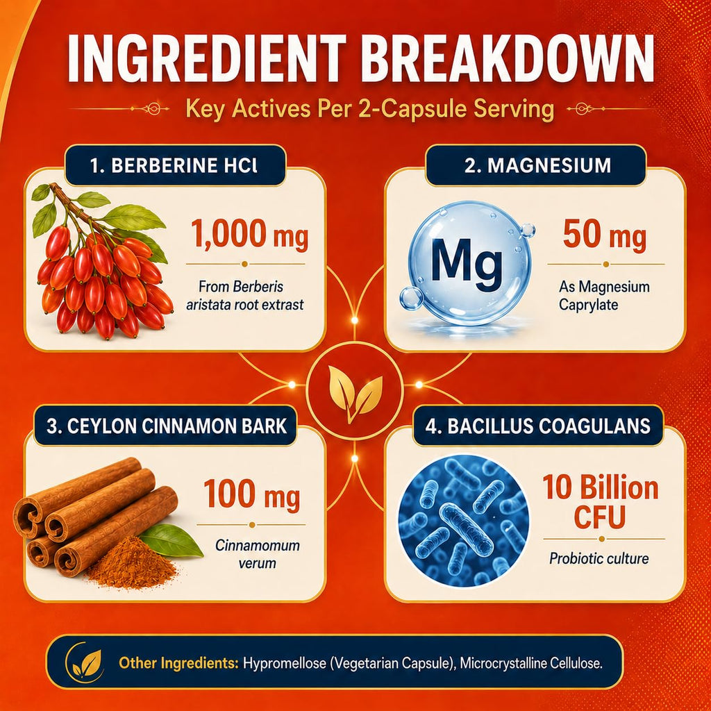 Berberine HCl 1000 mg with Ceylon Cinnamon and Probiotic, 60 Capsules U882