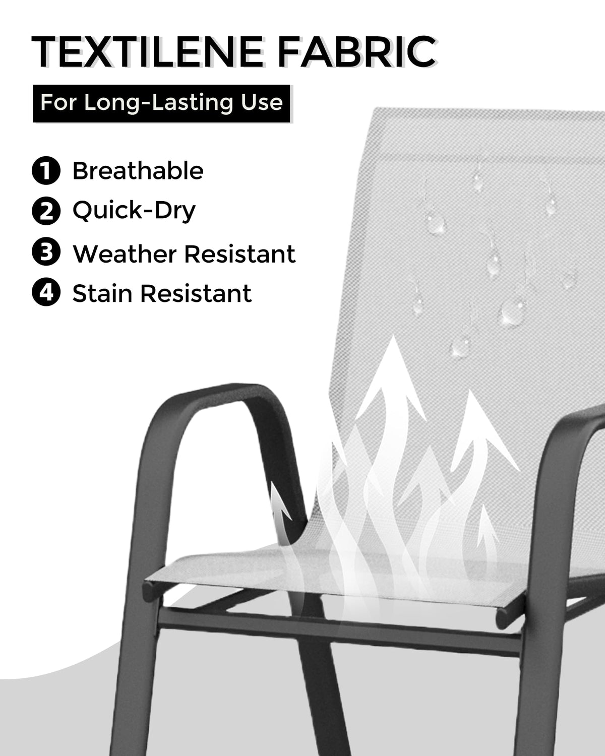 Stackable Outdoor Dining Chairs Set of 4 Textilene Fabric Metal Frame Grey L64313