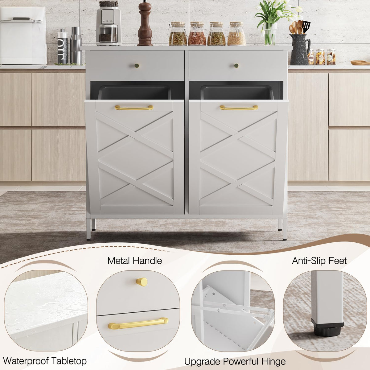10 Gallon Metal Double Tilt Out Trash Can Cabinet G500