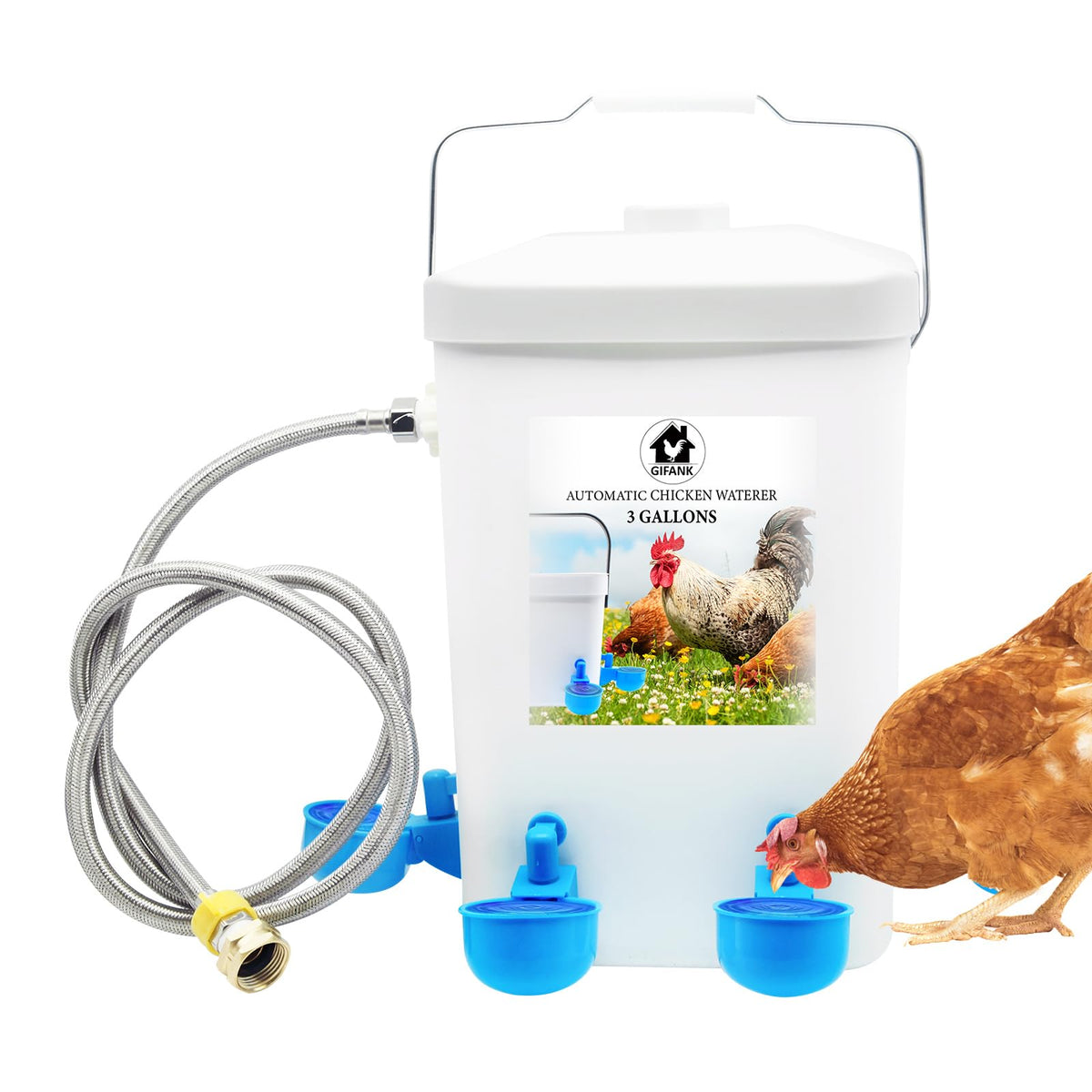 3 Gallons Automatic Poultry Waterer with Hose Attachment R255