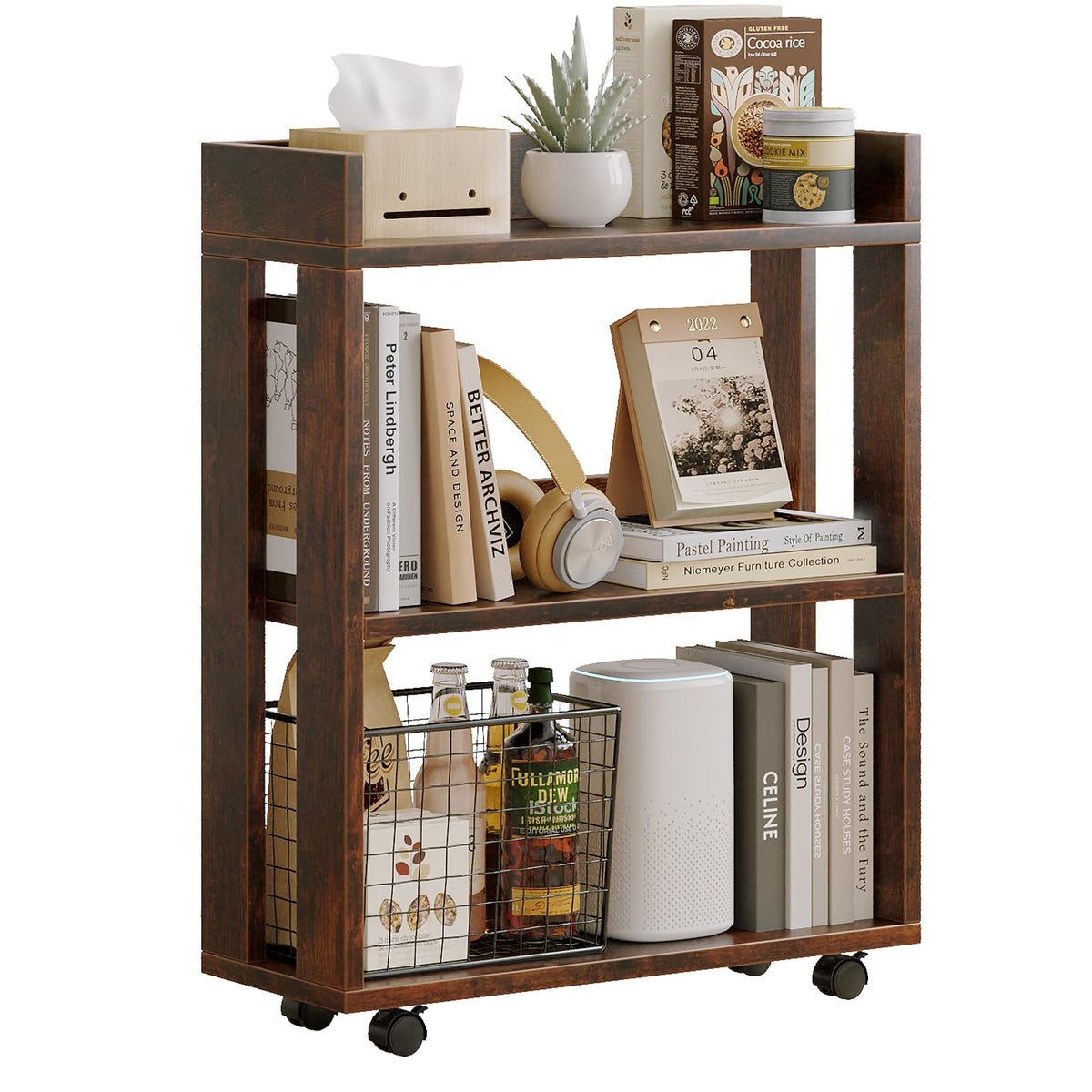 3-Tier Small Bookshelf with Wheels B22521