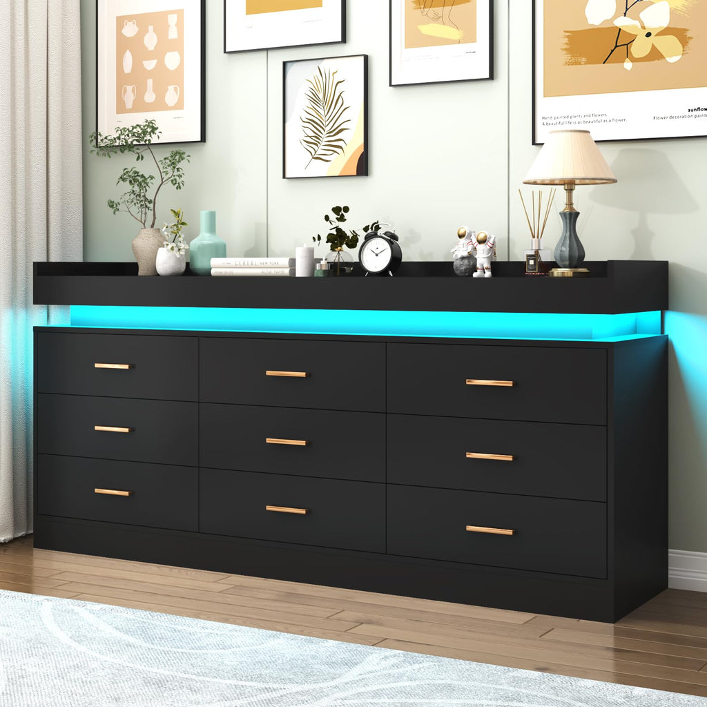 9 Drawer Dresser with LED Light and Charging Station H940