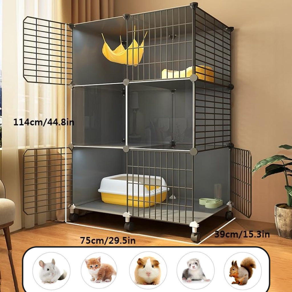 3 Tier Metal Cat Cage with Hammock and 4 Wheels Z942