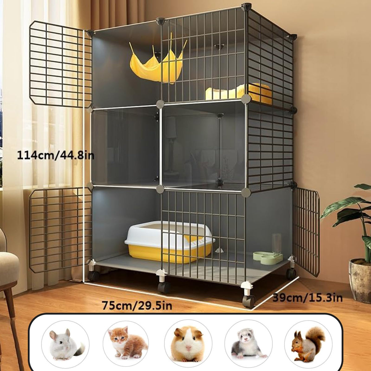 3 Tier Metal Cat Cage with Hammock and 4 Wheels Z942