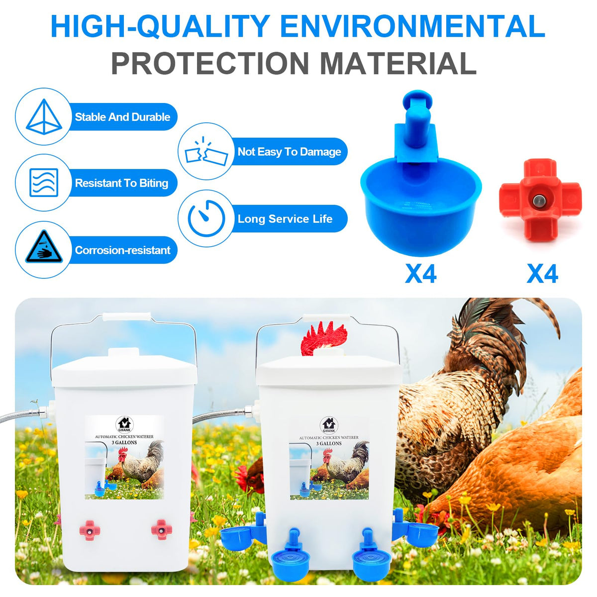 3 Gallons Automatic Poultry Waterer with Hose Attachment R255