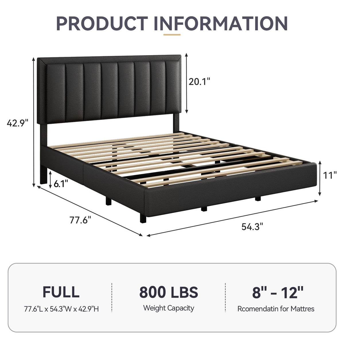 Black Full Size Floating Bed Frame with LED Lights B99623