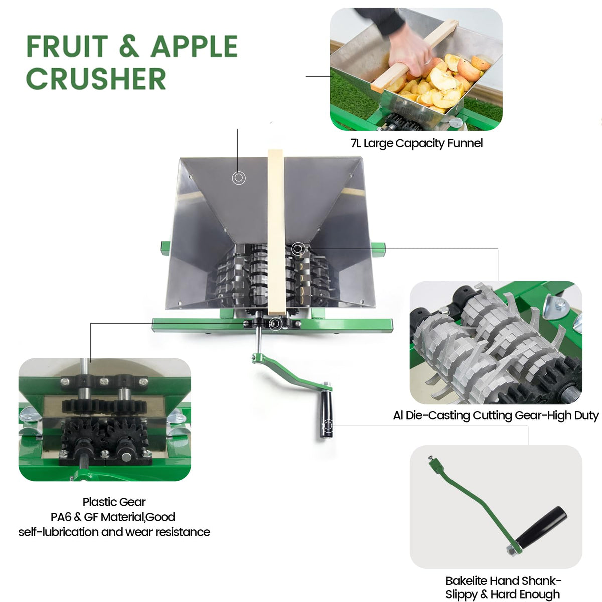 7L Manual Juicer Grinder Stainless Steel 1.8 Gallon Green W485077
