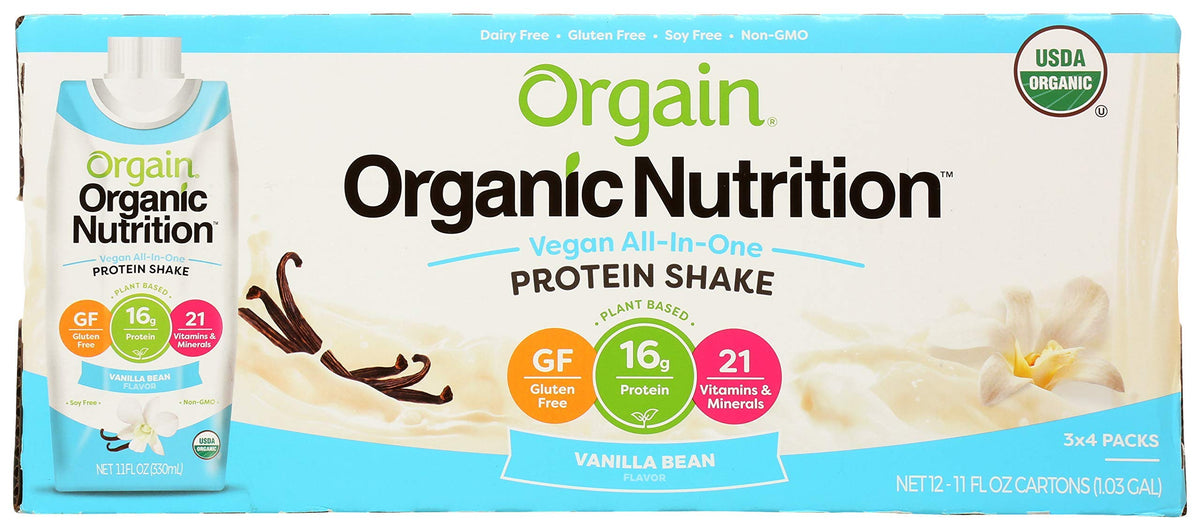 Organic Vegan Plant Based Nutritional Shake Vanilla Bean 11 Ounce 12 Count O9380