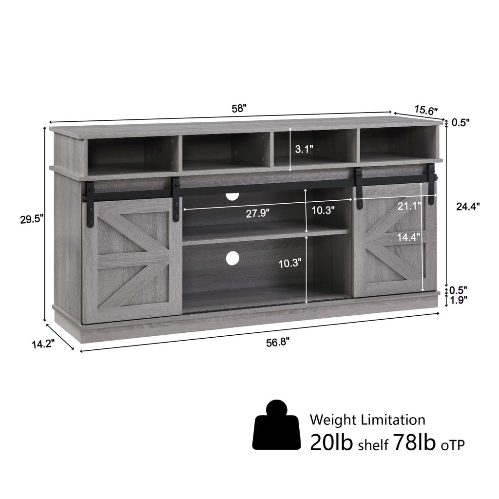 65" Grey TV Stand with Sliding Doors J25234