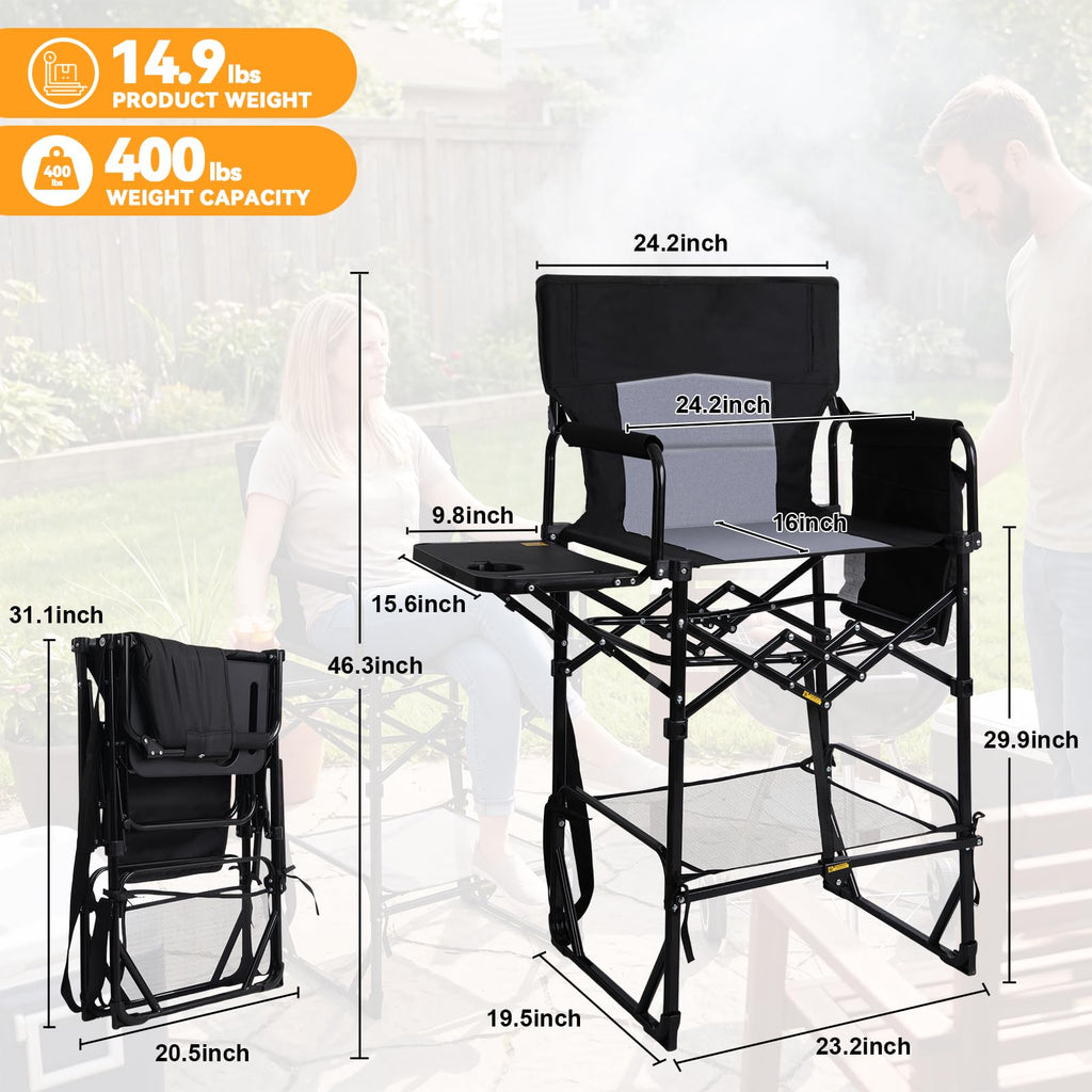 2 Pack Extra Tall Folding Camping Chair with Side Table K9773