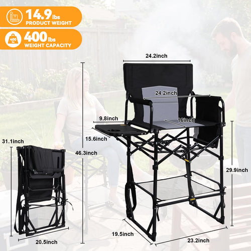 2 Pack Extra Tall Folding Camping Chair with Side Table K9773
