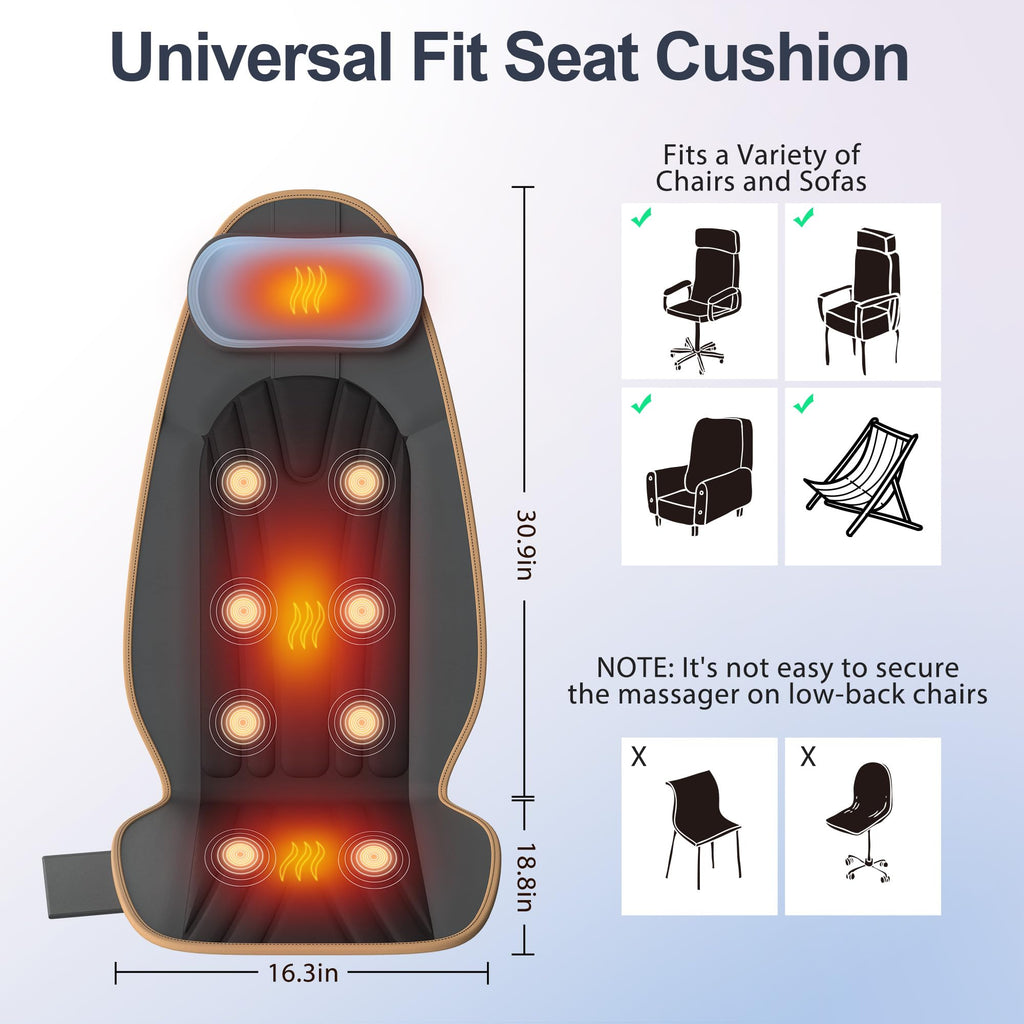 Vibration Back Massager with Heat, 8 Motor Massage Seat Cushion C3290