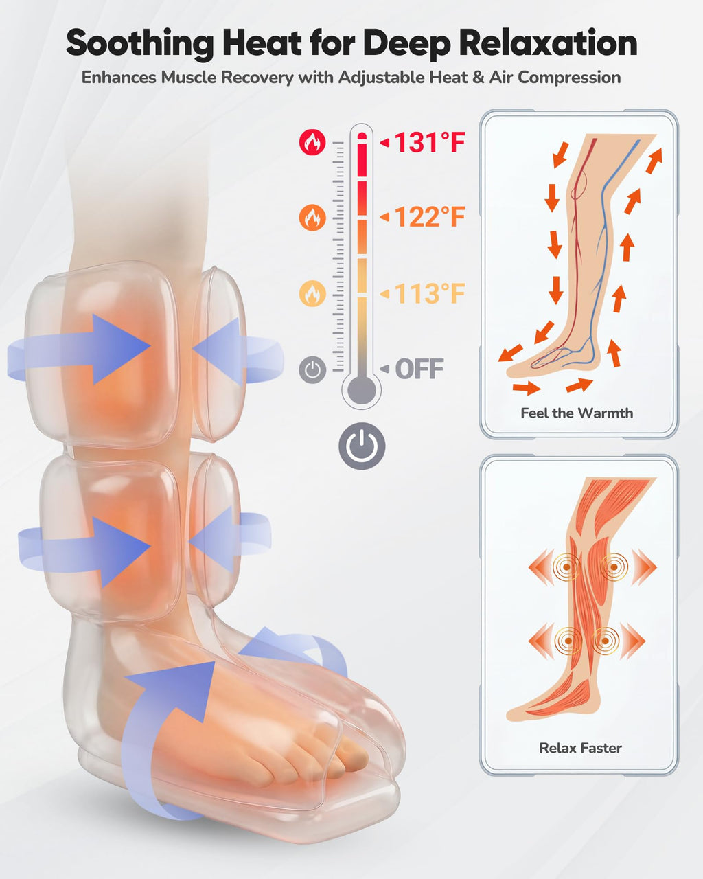Air Compression Leg Massager with Heat, Foot and Calf Massager, 9 Intensity, 4 Modes, 3 Heating M159