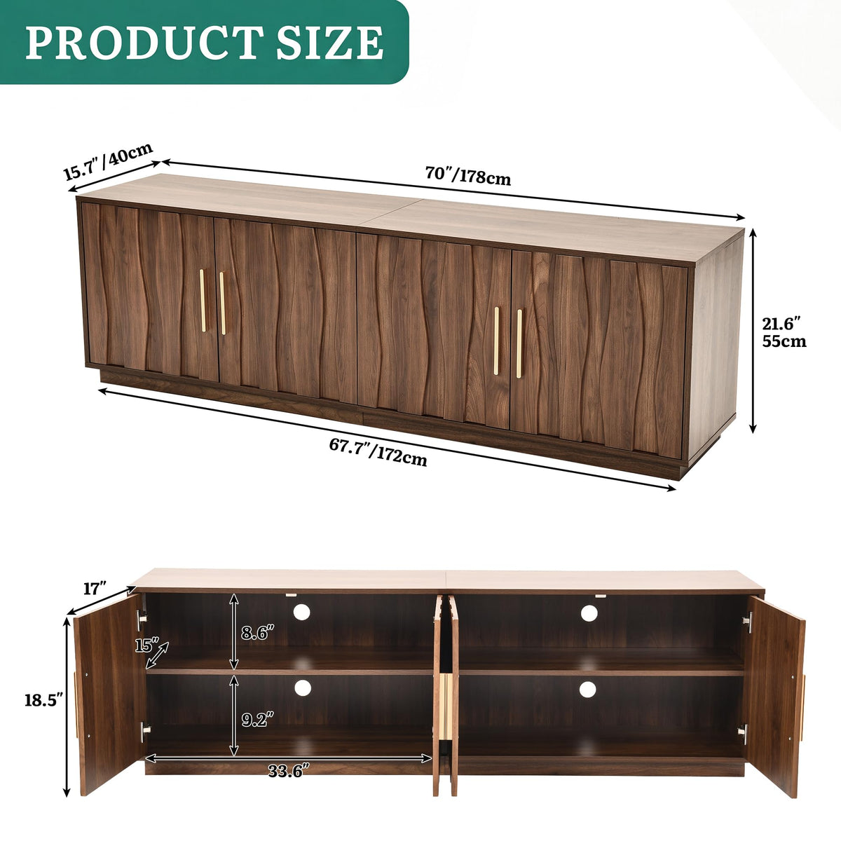 70" Mid Century Modern Walnut TV Stand N46829