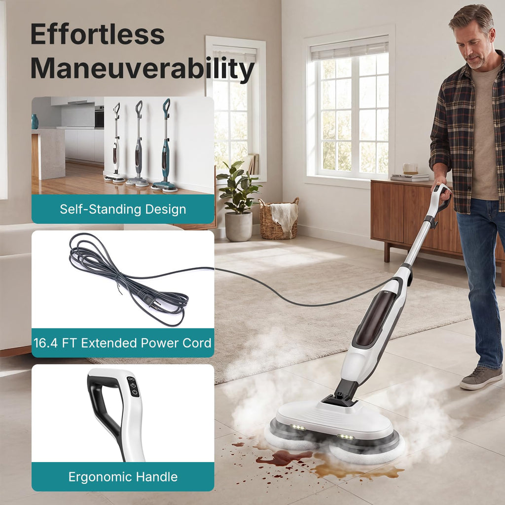Steam Mop with Rotating Pads and 4 Cleaning Modes T676358