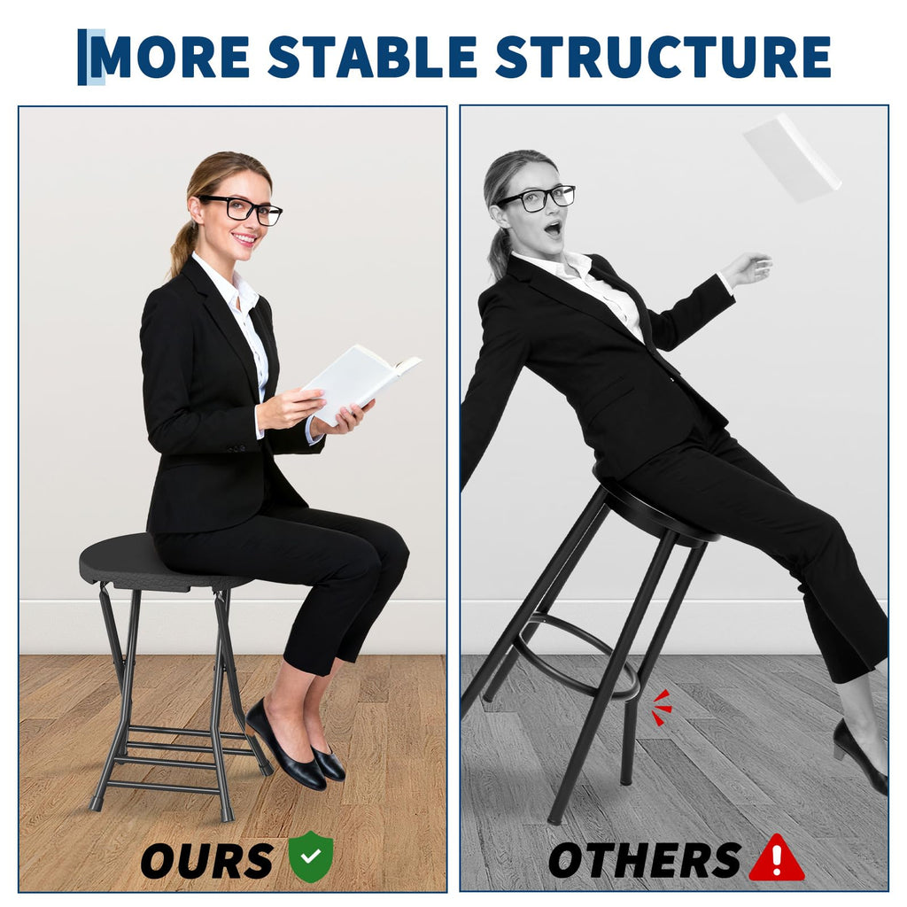 Folding Stool, Backless 18-Inch, Portable with Handle, Anti-Slip Feet, 600Lbs Capacity, Black P2048