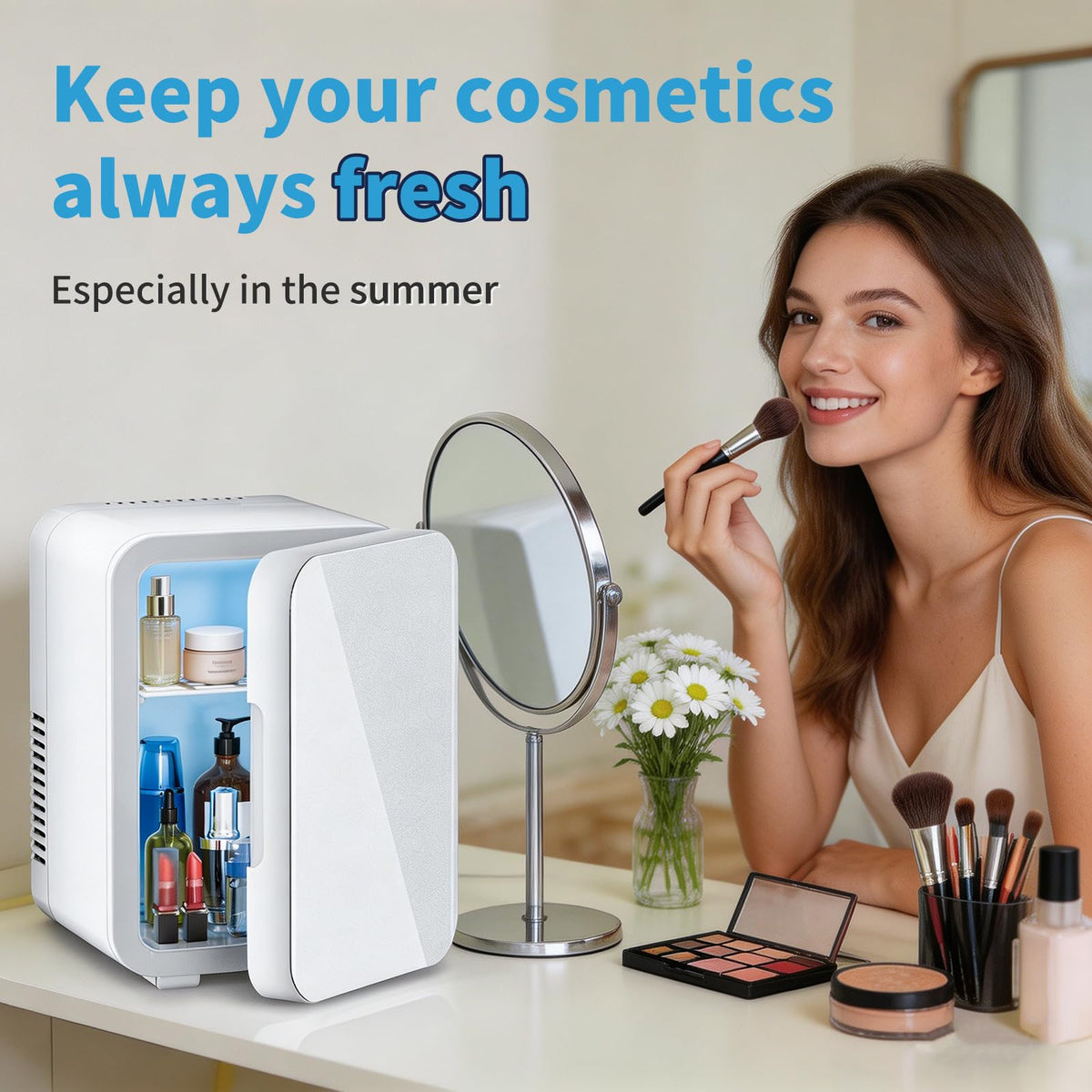 4L 6 Can Mini Fridge with Glass Door White T5884