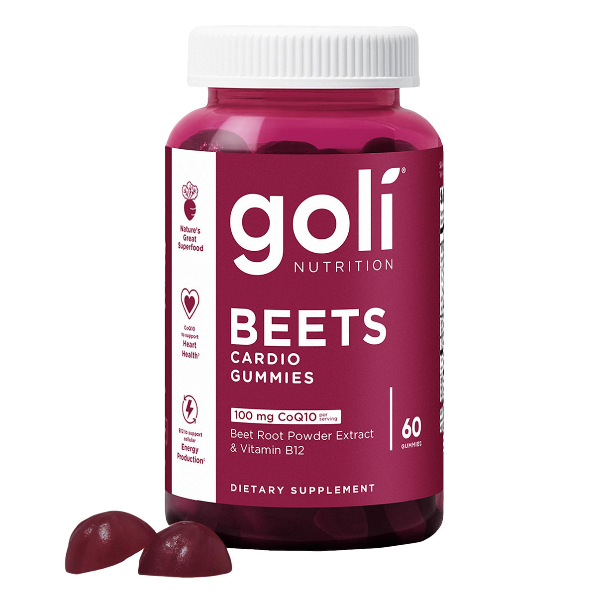 Beets Cardio Gummy 60 Count CoQ10 Beet Root Extract Vegan Gluten-Free E698147
