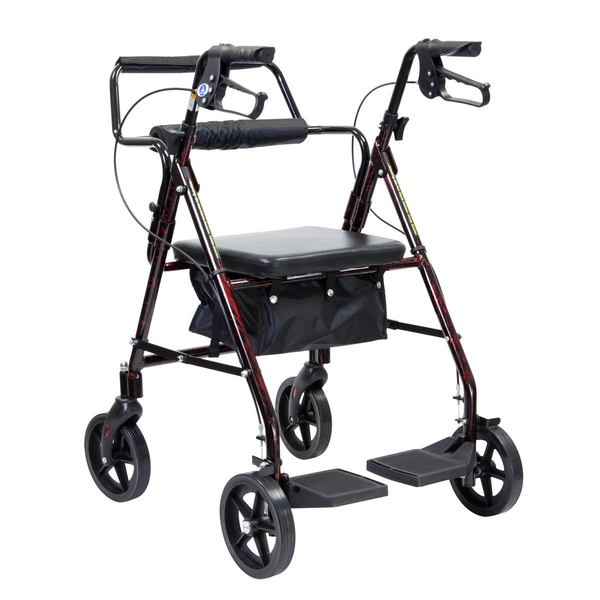 4 Wheel Rollator and Transport Wheelchair with Fold-Down Footrests, Red Frame Y77074
