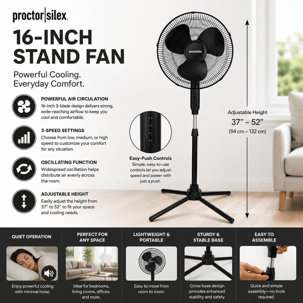 16-Inch 3-Speed Oscillating Pedestal Fan U560808