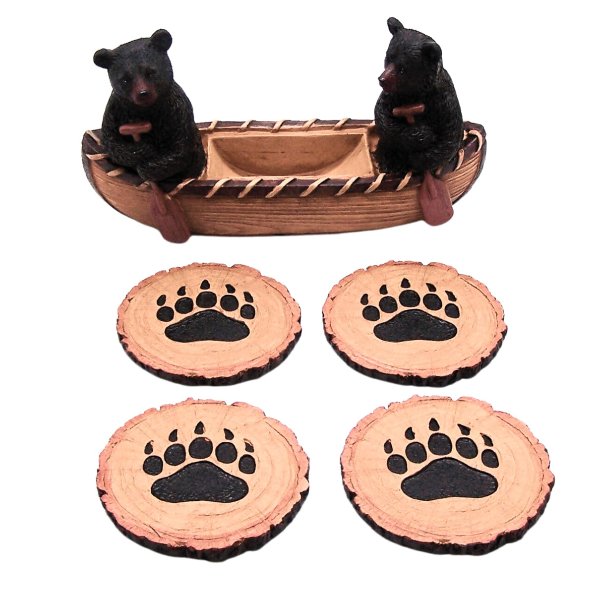 Set of 4 Rustic Bear Canoe Coasters L626