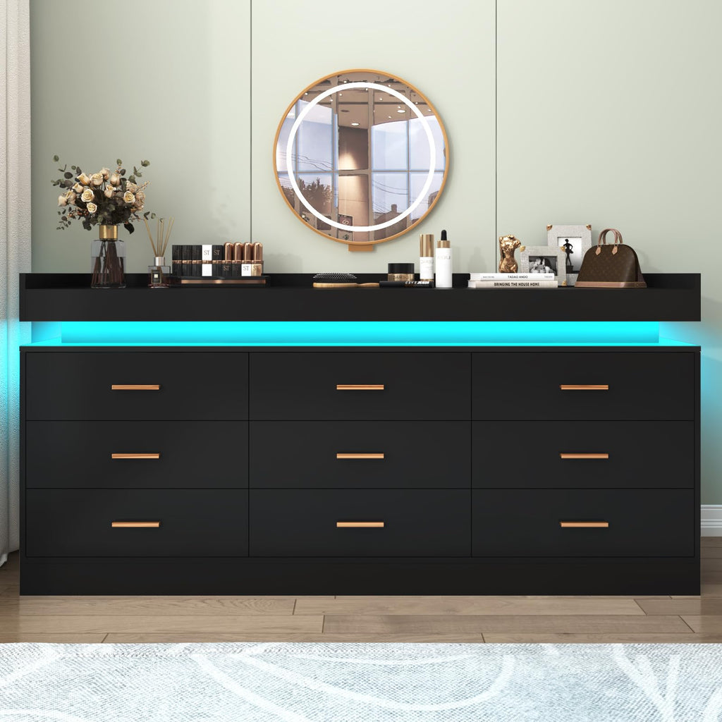 9 Drawer Dresser with LED Light and Charging Station H940