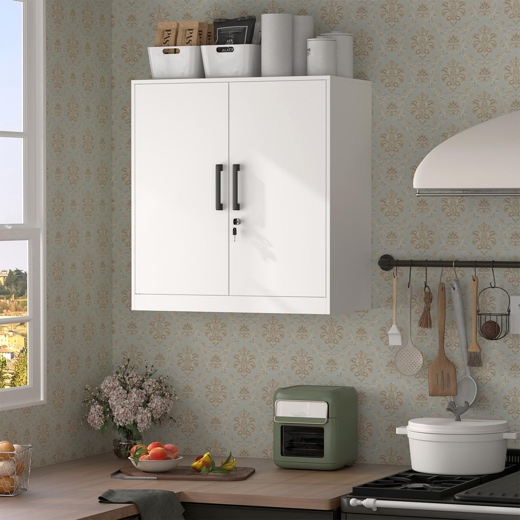 White Metal Wall Cabinet with Adjustable Shelf A13759