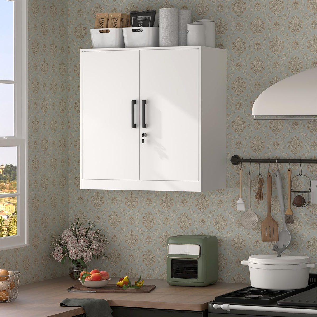 White Metal Wall Cabinet with Adjustable Shelf A13759