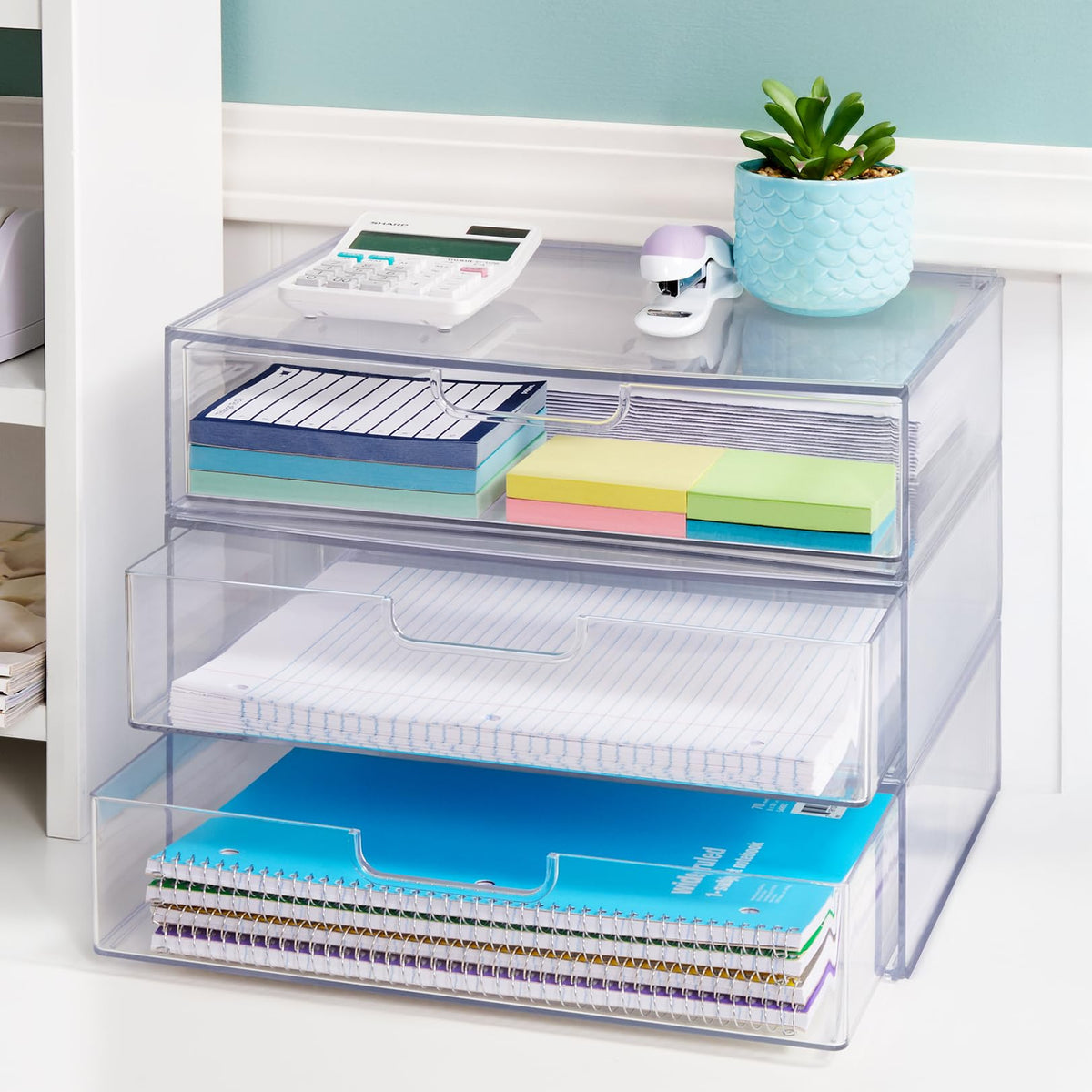 Clear Plastic Stackable Organizer Drawers Set of 2 M5951