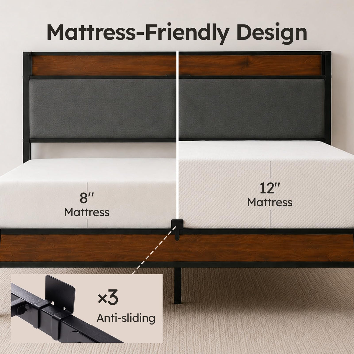 Queen Size Bed Frame with Storage Headboard P392