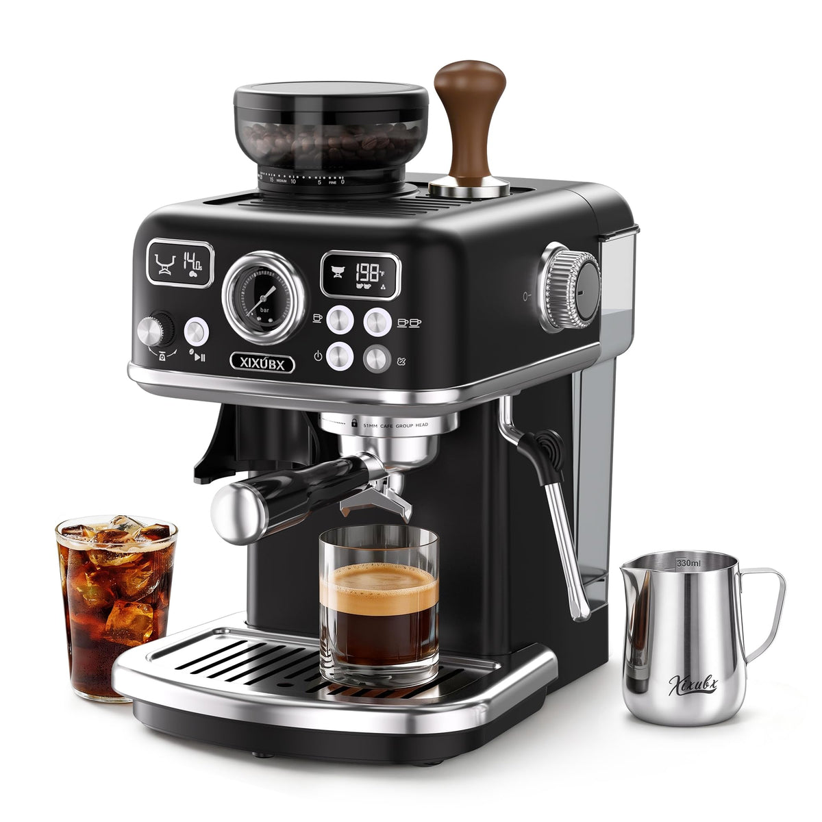 Espresso Machine with Grinder, PID & Programmable Settings, Black T9119