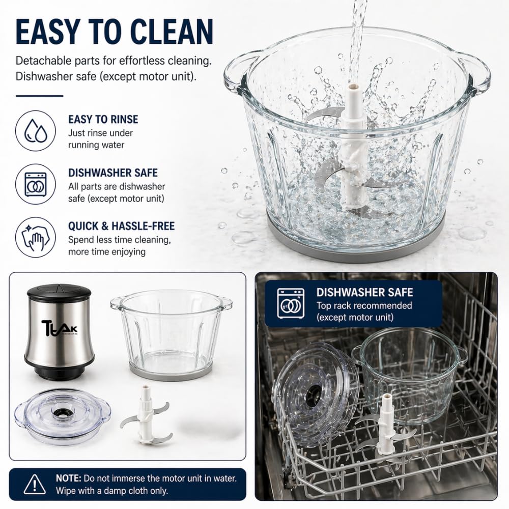 Electric Food Chopper with 3L Glass Bowl, 300W Motor, 4 Blades K31174