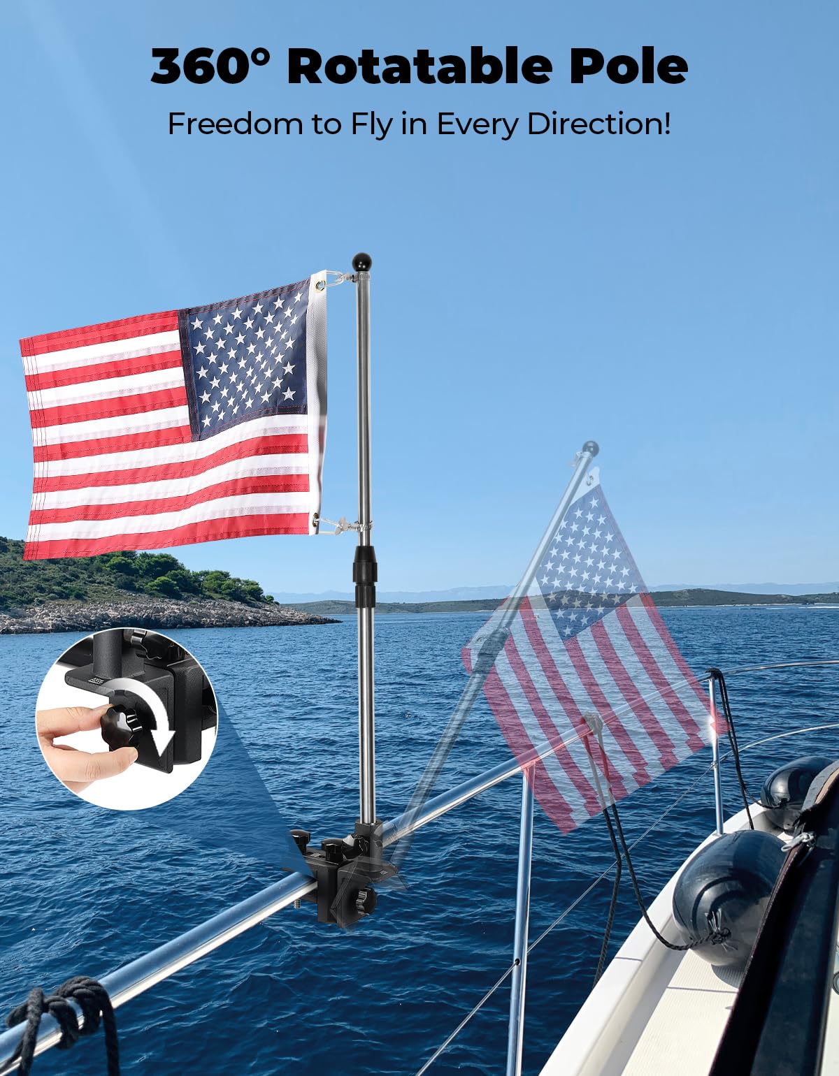 Stainless Steel 360° Rotating Boat Flag Pole Holder R113485