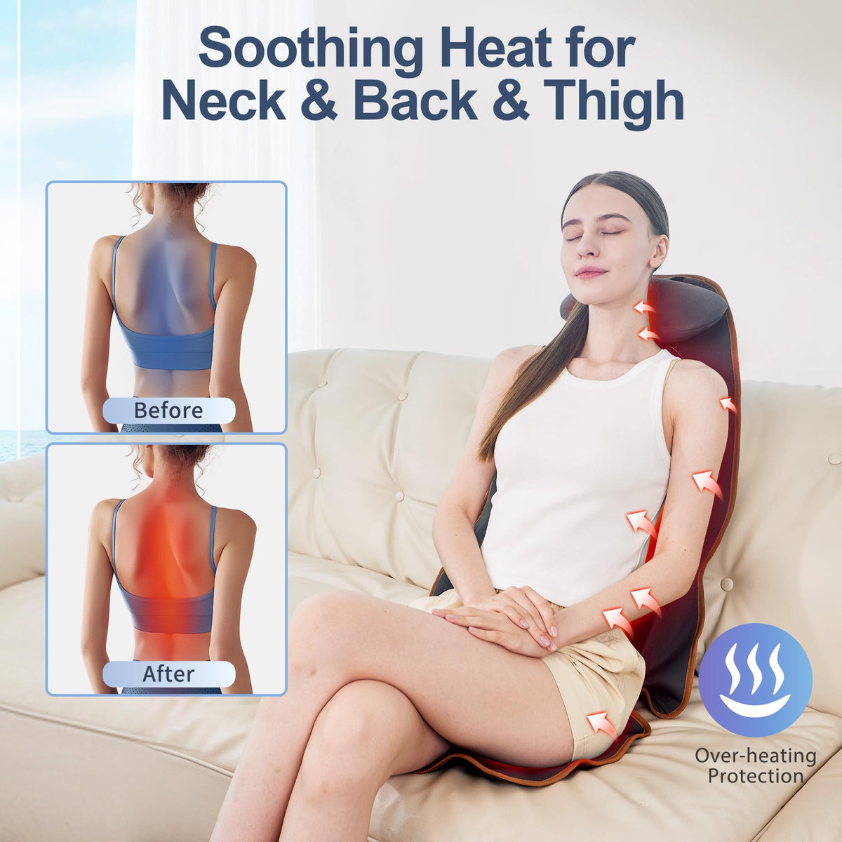 Vibration Back Massager with Heat, 8 Motor Massage Seat Cushion C3290