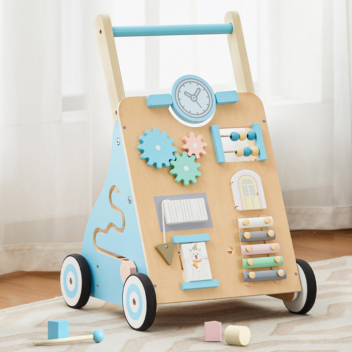 Blue Wooden Baby Walker with Activity Center K5329