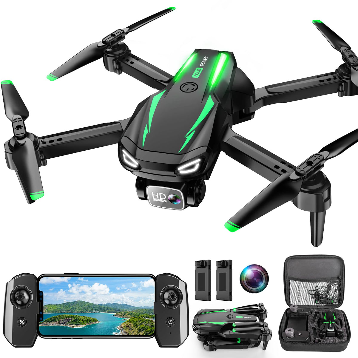Foldable Mini Drone with 1080P Camera, 2 Batteries K170