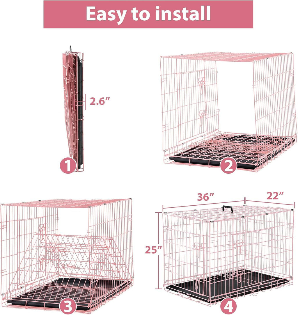 36 Inch Foldable Metal Dog Crate with Double Doors C2765