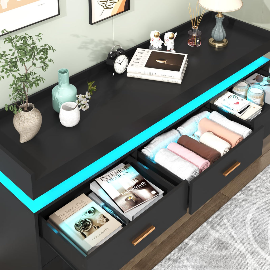 9 Drawer Dresser with LED Light and Charging Station H940