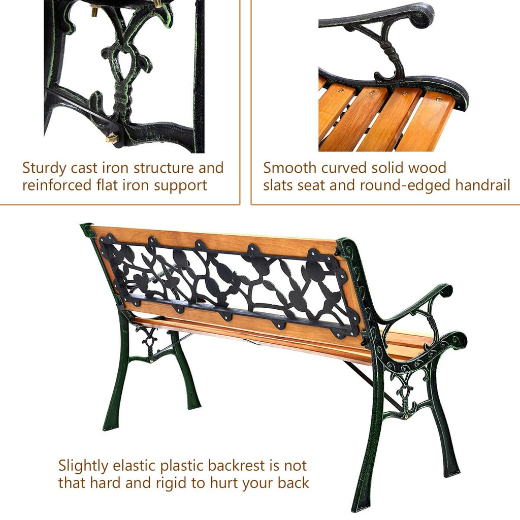 Outdoor Garden Bench with Rose Cast Backrest and Metal Legs K458
